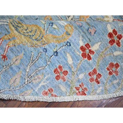 8'3"X8'3" Blue Afghan Peshawar Organic Wool Hand Knotted Round Rug