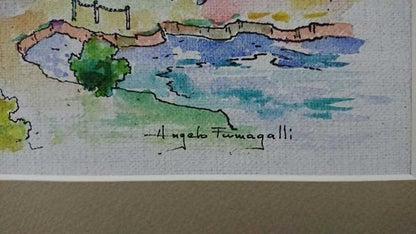 Italian Signed Canvas Watercolor Art Original Cityscape 36x26cm