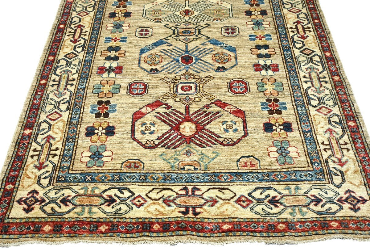4x6 Handmade Kazak Oriental Rug Tribal Geometric Wool Design Farmhouse Style