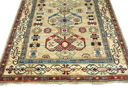 4x6 Handmade Kazak Oriental Rug Tribal Geometric Wool Design Farmhouse Style