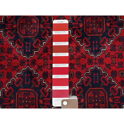 9'10"X12'9" Red Afghan Khamyab Geometric Pattern Hand Knotted Soft Wool Rug