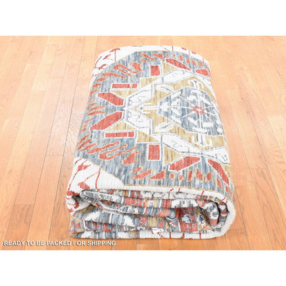 10'2"X14'2" Gold Mamluk Design Hand Spun Wool Hand Knotted Rug