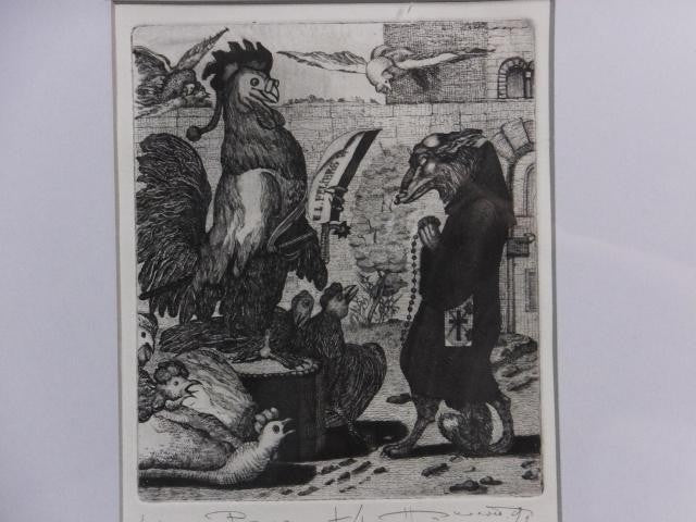 Nikolai Yanakiev Bulgaria "Exlibris For W.Feliers" Etching 1991 Ea Signed Framed