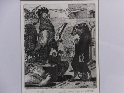 Nikolai Yanakiev Bulgaria "Exlibris For W.Feliers" Etching 1991 Ea Signed Framed