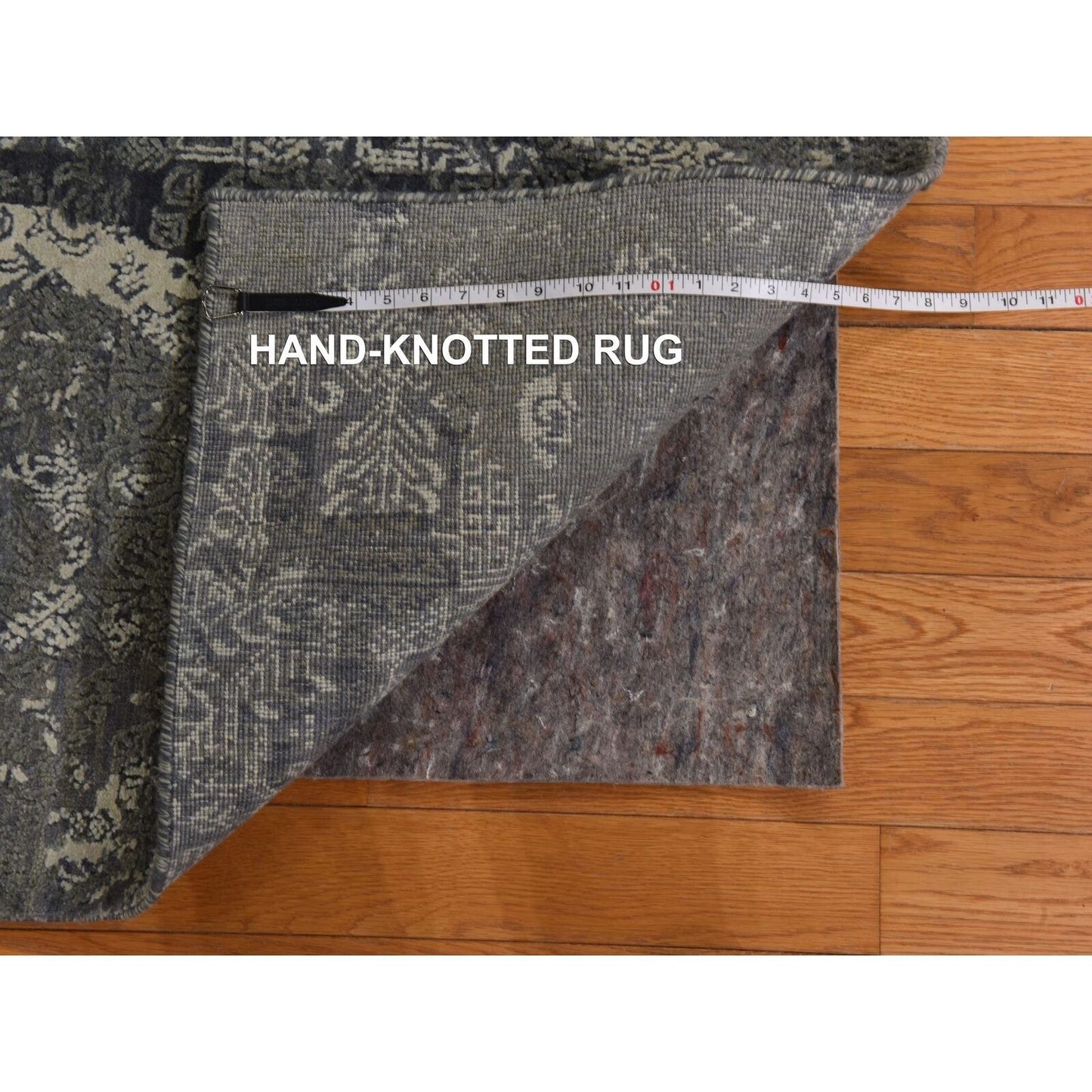 6'1"X9'2" Sonic Gray Jewelry Design Wool And Silk Hand Knotted Modern Rug