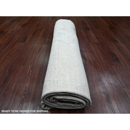 8'X9'7" Misty Gray Afghan Angora Oushak Pure Wool Hand Knotted Rug