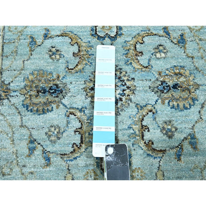 2'7"X14' Sky Blue Agra Flower Vines Design Wool Hand Knotted Runner Rug