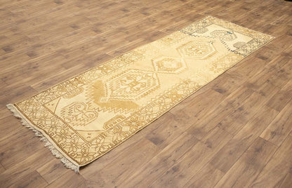 Handmade tribal rug kitchen carpet semi antique muted oriental runner 3x10 ft