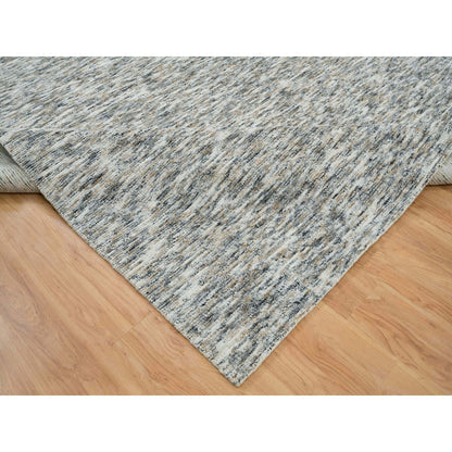 12'2"X15' Beige Modern Striae Design Pure Wool Hand Loomed Oversized Rug