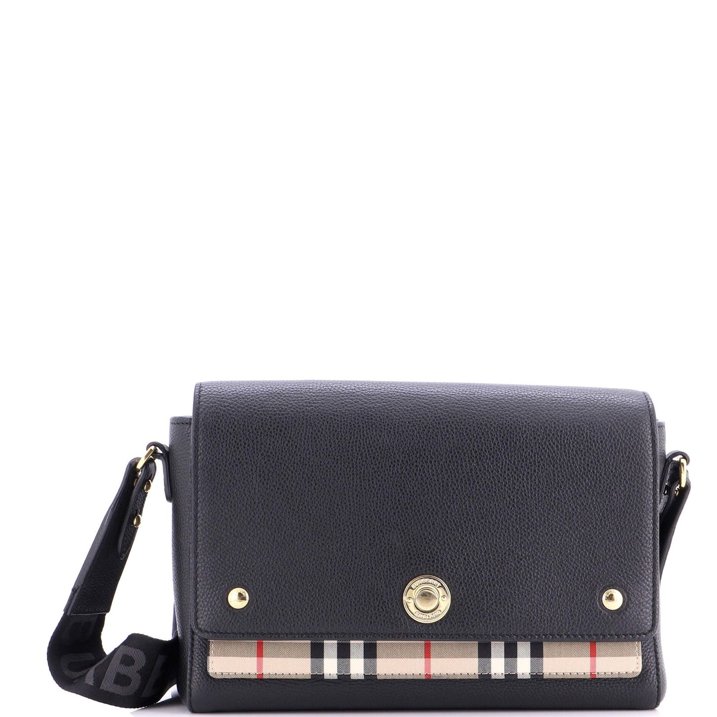 Burberry Note Crossbody Bag Leather With Vintage Check Canvas Medium