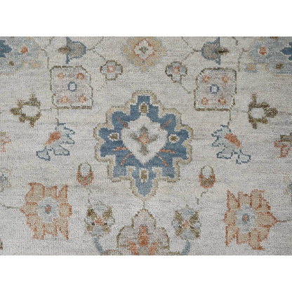 12'X17'9" Light Gray Pure Wool Hand Knotted Oushak Design Oversized Rug