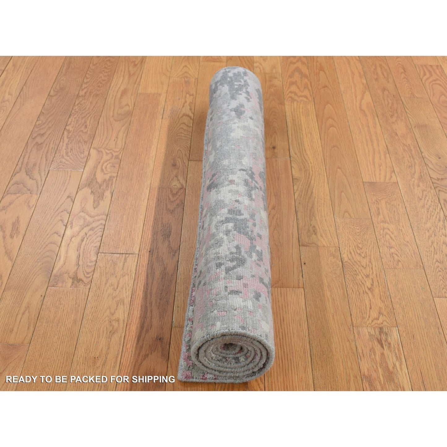 3'X4'9" Pink Abstract Design Wool And Silk Hand Knotted Rug