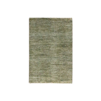 2'X3' Cedar Brown Modern Grass Design Hand Knotted Wool With Silk Mat Rug