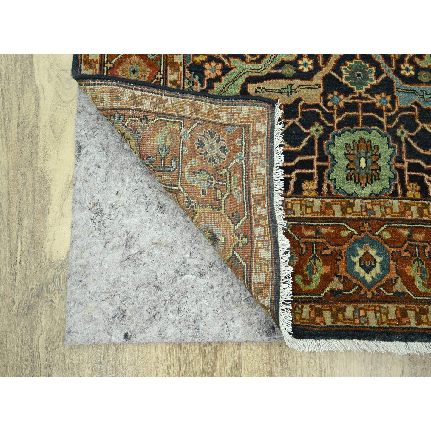 4'1"x6' Navy Blue Heris All Over Design Hand Knotted Soft Wool Pile Rug