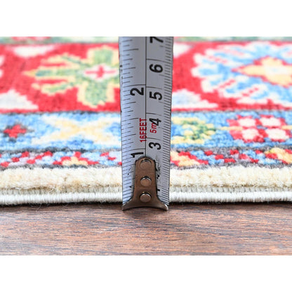 2'6"X4'1" Ivory Kazak Geometric Design Hand Knotted Soft Wool Mat Rug