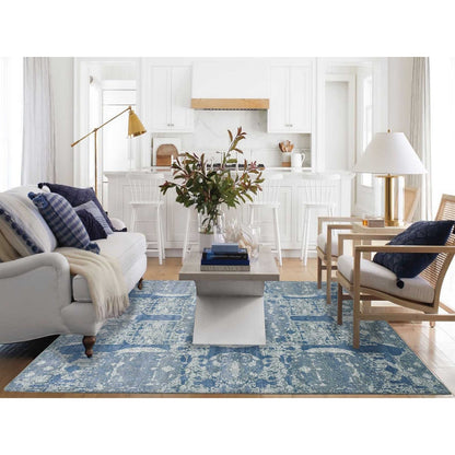 7'10"X10' Blue Wool And Silk Hand Knotted Jewellery Design Oriental Rug