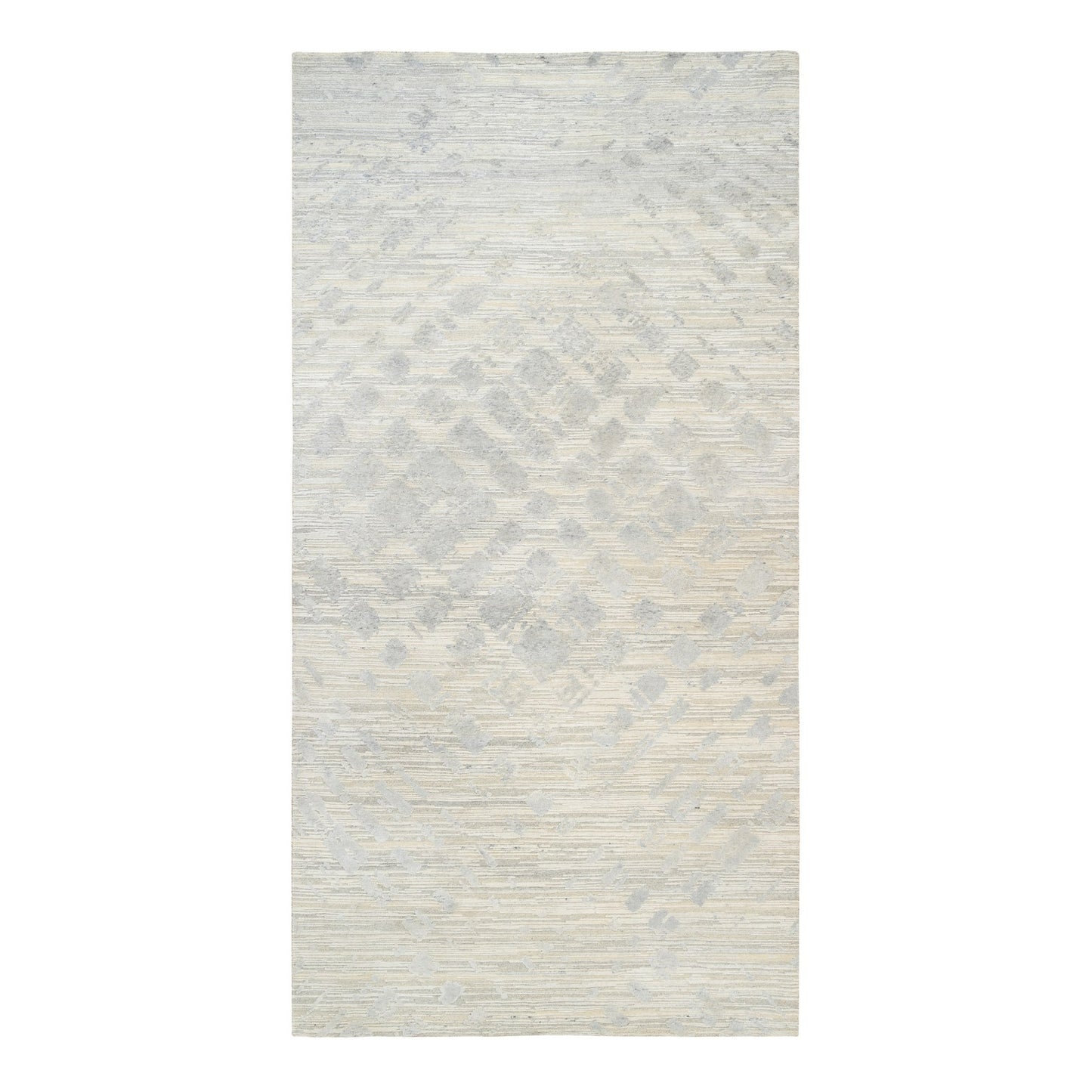 6'1"X11'10" Natural Wool Hand Knotted Ivory Modern Design Wide Runner Rug