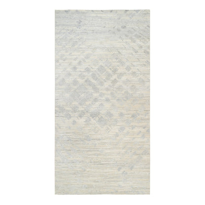 6'1"X11'10" Natural Wool Hand Knotted Ivory Modern Design Wide Runner Rug