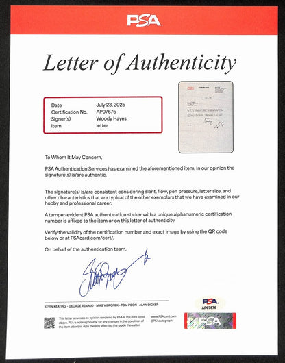 Woody Hayes Signed/Auto 9X11 1982 Tls Letter Ohio State Univ Psa/Dna 198860