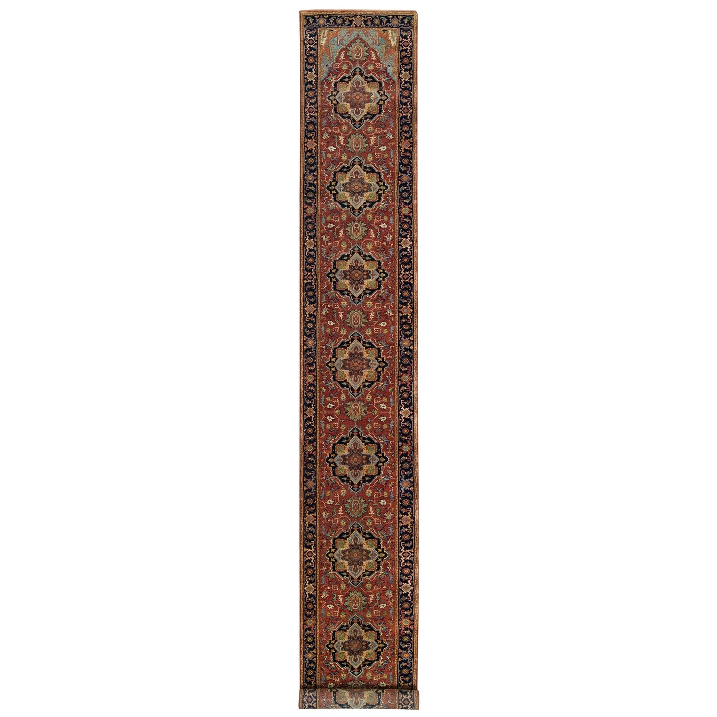2'6"X18' Red Soft Wool Hand Knotted Antiqued Fine Heris Xl Runner Rug
