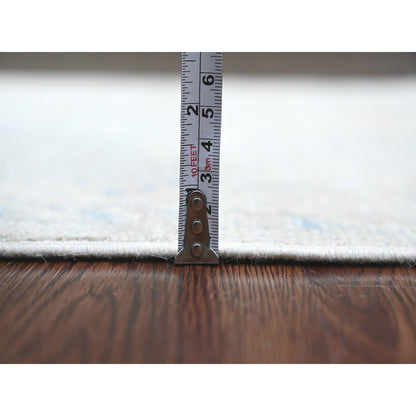 2'8"X9'8" Gray Hand Knotted Angora Oushak Leaf Design All Wool Runner Rug