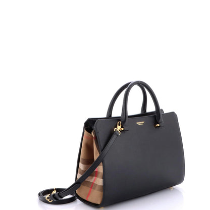 Burberry Banwell Tote Leather And House Check Canvas Small