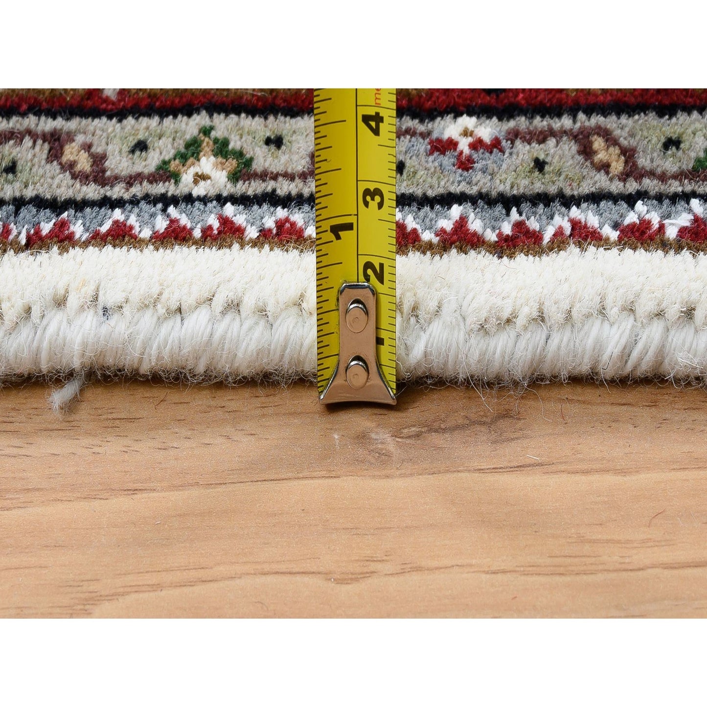 4'X6'1" Ivory Hand Knotted Tebraz Mahi Wool Ad Silk Oriental Rug