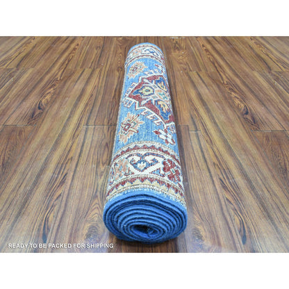 2'7"X10' Blue Afghan Super Kazak Pure Wool Hand Knotted Runner Rug