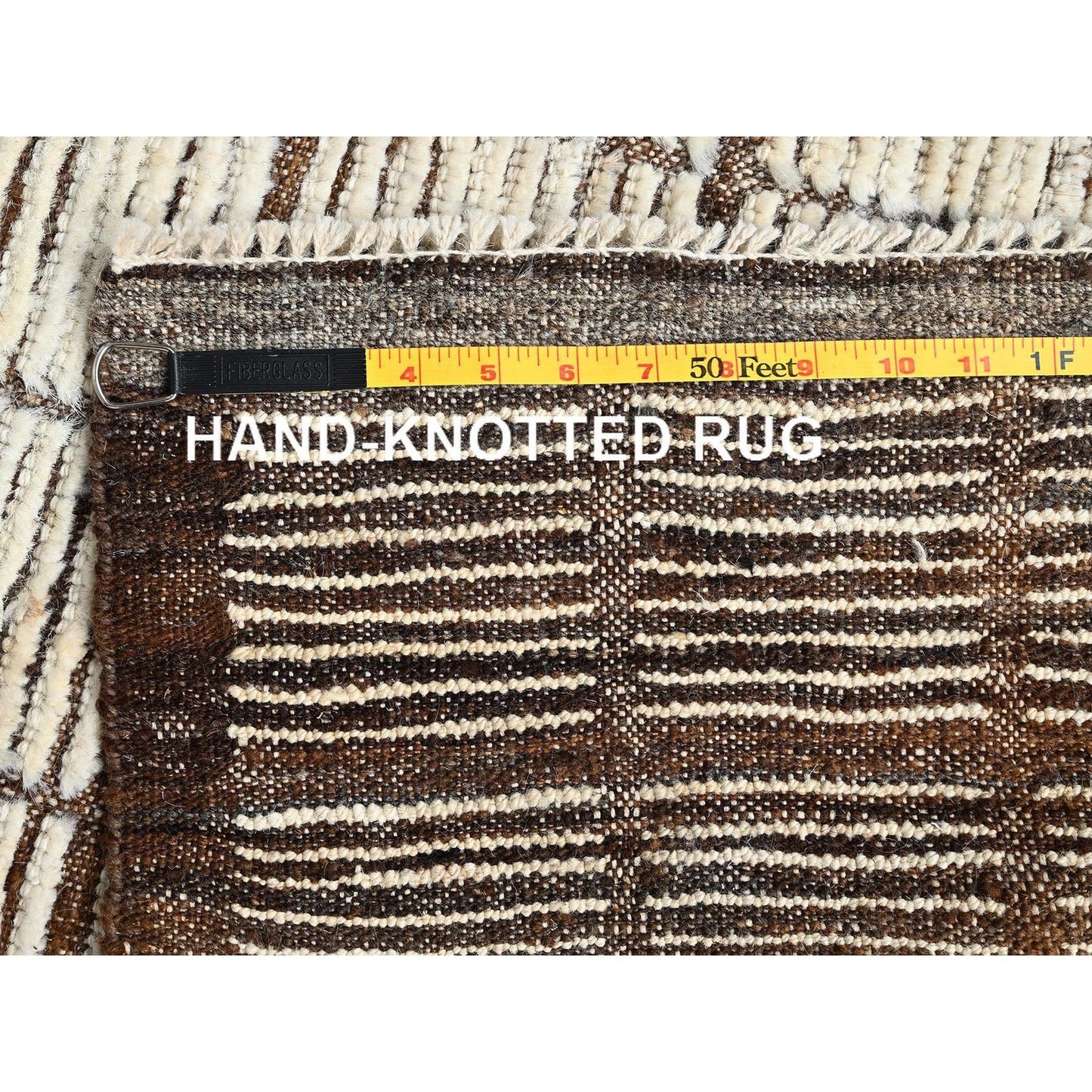 2'9"X9'5" Ivory Hand Knotted Rug Moroccan Weave Grid Design Wool Runner