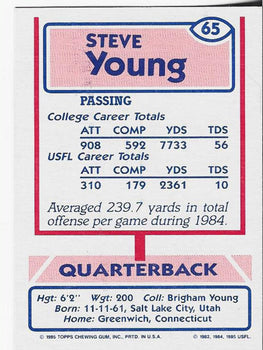 Steve Young 1985 Topps Card #65
