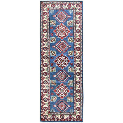 2'1"X5'10" Blue Kazak With Tribal Design Hand Knotted Soft Wool Runner Rug
