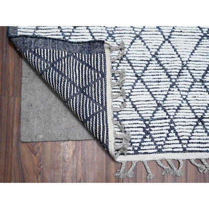 9'1"X12'4" Ivory Hand Knotted Moroccan Weave Criss Cross Design Rug