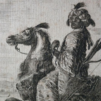 Stefano Della Bella Original Etching 1640 Coloured Man On Horseback Paris Coa