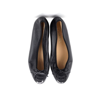 Chanel Women's CC Cap Toe Bow Ballerina Flats Leather Patent