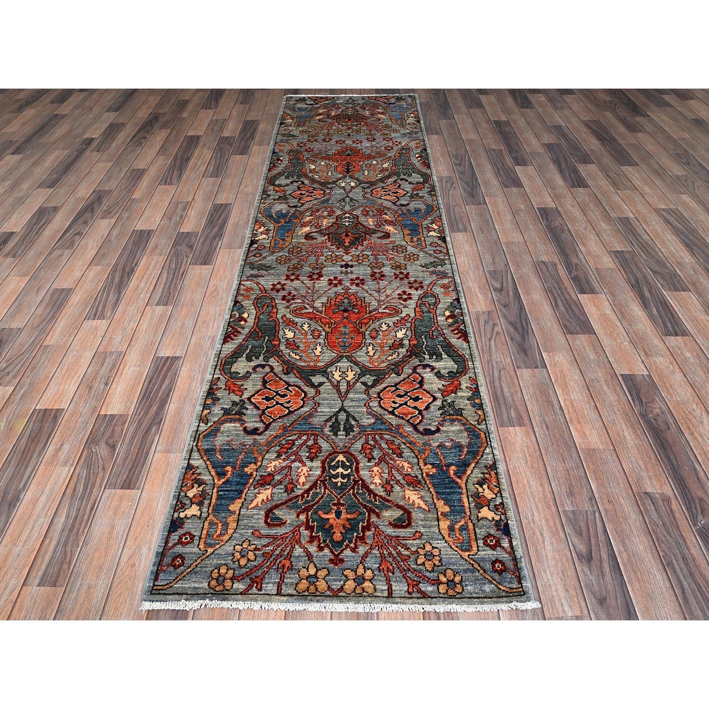 2'8"X10'1" Misty Gray Bijar Garus Design Soft Wool Hand Knotted Runner Rug