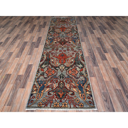 2'8"X10'1" Misty Gray Bijar Garus Design Soft Wool Hand Knotted Runner Rug