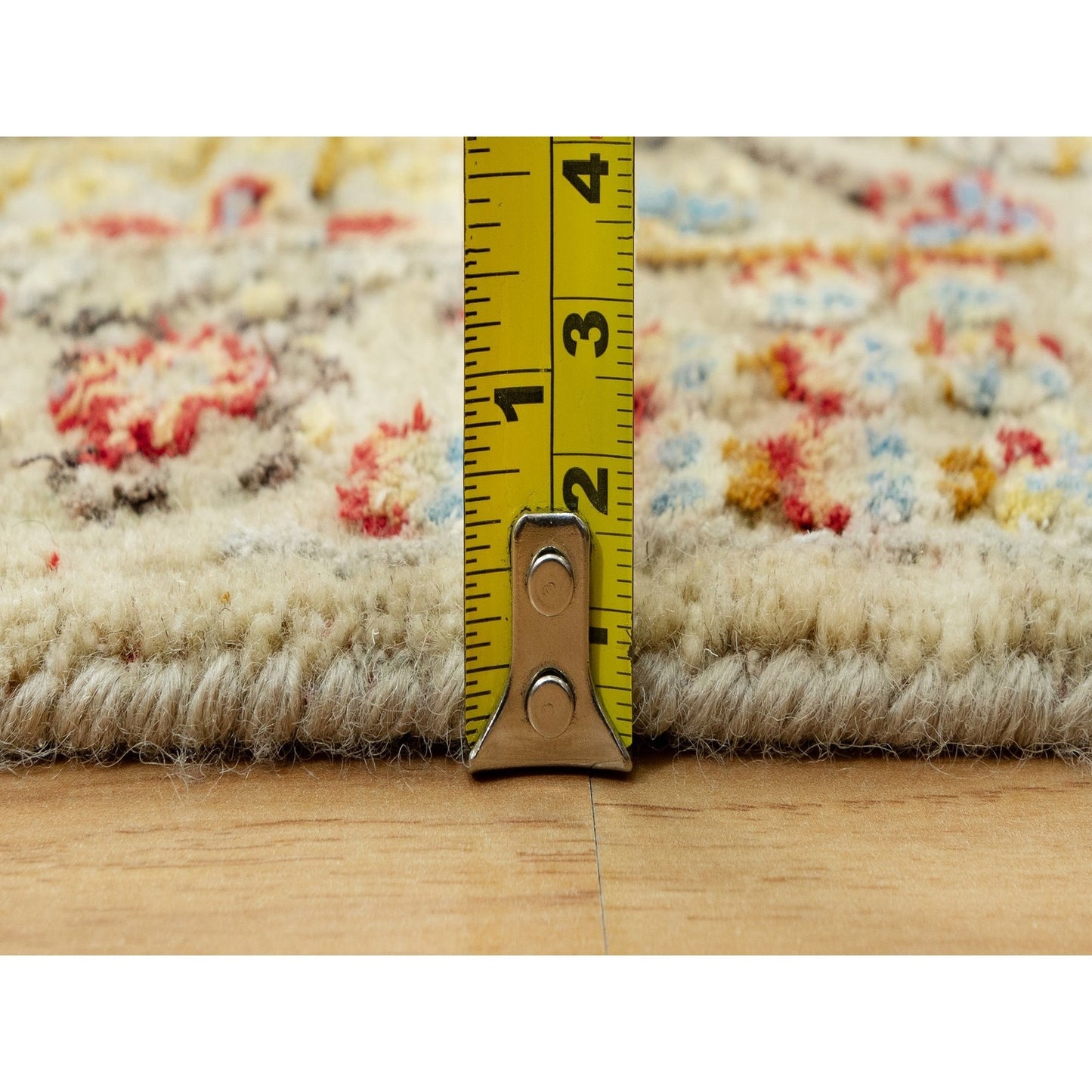 Rug 2'3"x3' Beige Wool and Silk Sunset Hand Knotted Runner Oriental