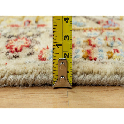 Rug 2'3"x3' Beige Wool and Silk Sunset Hand Knotted Runner Oriental