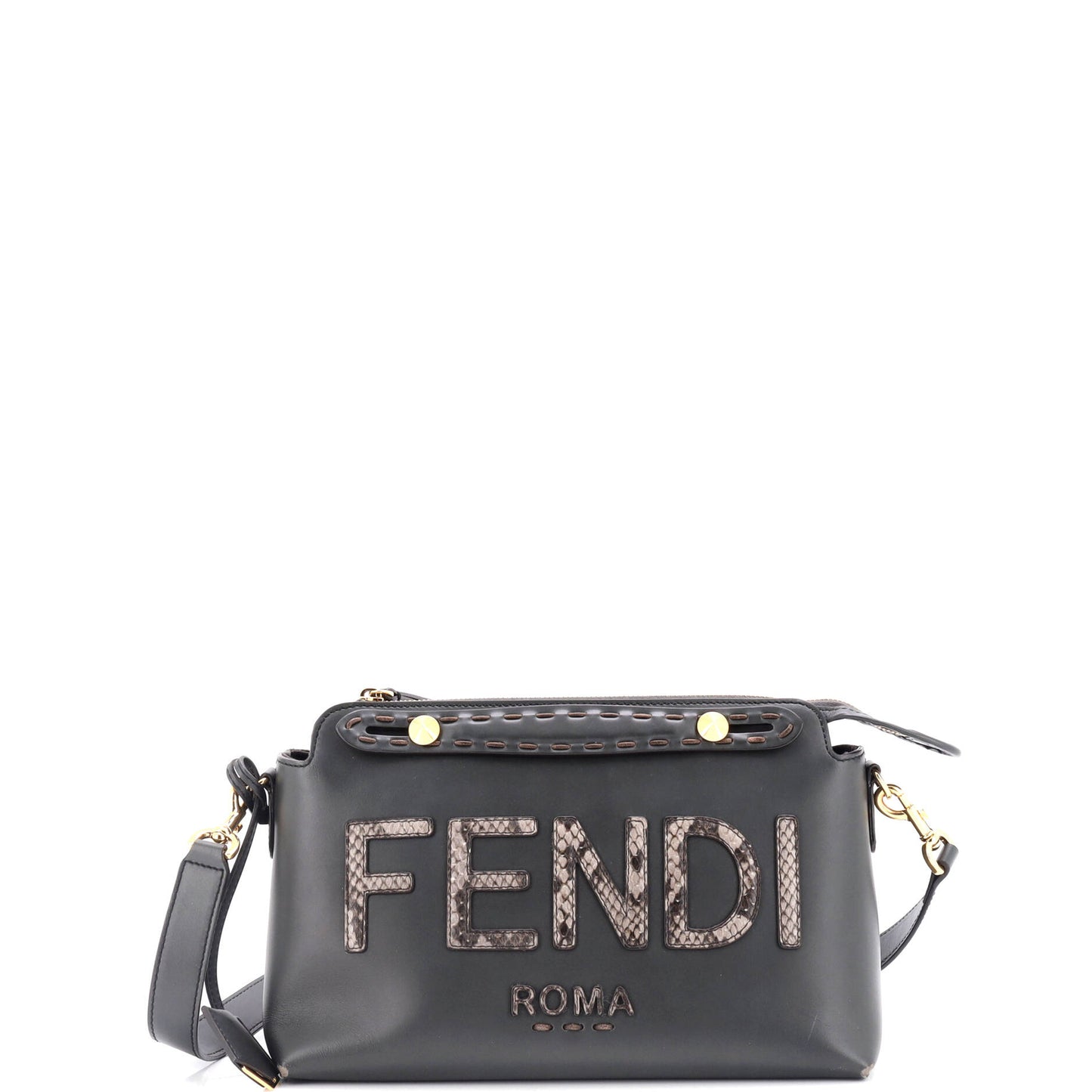 Fendi Logo By The Way Satchel Leather With Snakeskin Small
