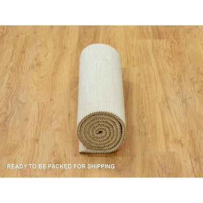 2'6"X8'2" White Pure Wool Hand Knotted Denser Weave Runner Oriental Rug