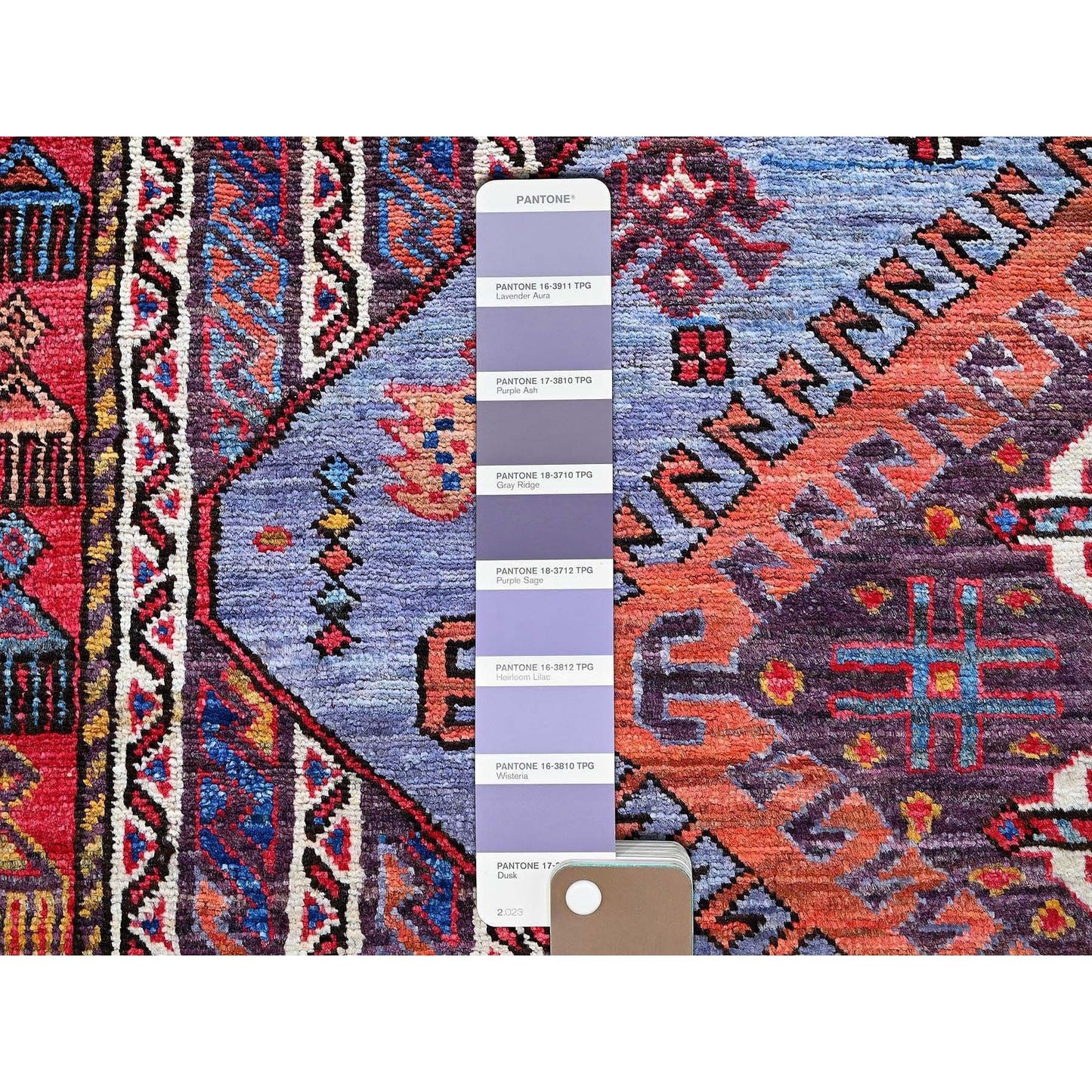 6'1"X8'4" Dusk Purple Ersari Caucasian Design Revival Hand Knotted Wool Rug