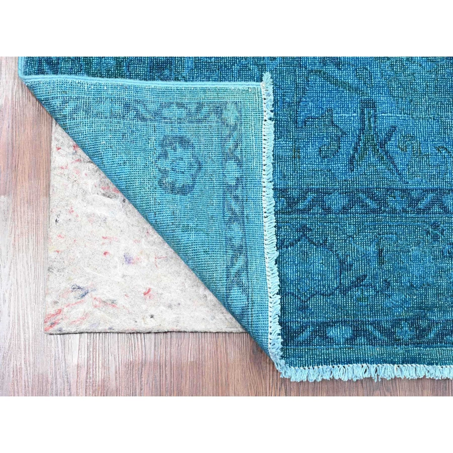 Rug 5'3"x7'7" Blue Overdyed Peshawar with Heris Design Hand Knotted Wool