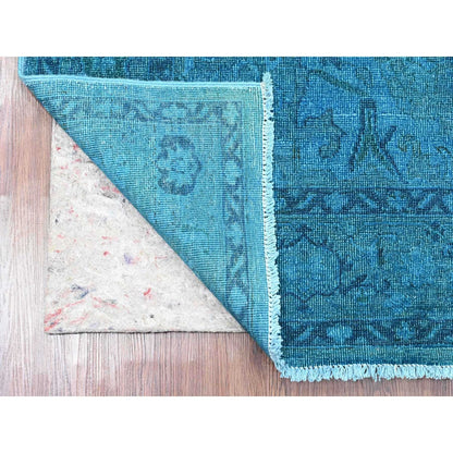 Rug 5'3"x7'7" Blue Overdyed Peshawar with Heris Design Hand Knotted Wool