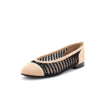 Chanel Women's Crochet Raffia CC Cap Toe Ballerina Flats