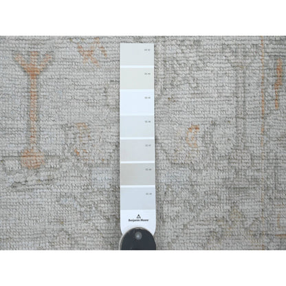 2'7"X12'6" Cement Gray Hand Knotted Afghan Angora Oushak Wool Runner Rug