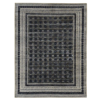 9'X12' Owl Gray Distressed Silk Repetitive Design Hand Knotted Rug