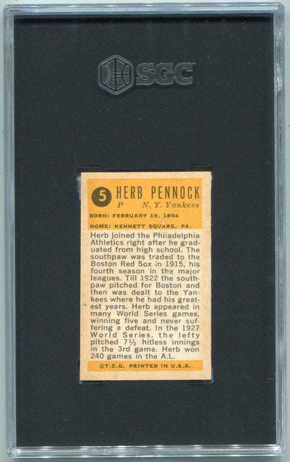Herb Pennock 1963 Bazooka Greats Card #5 Sgc