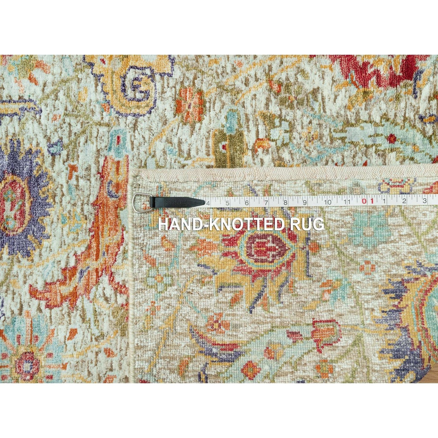 2'7"X18' Wimborne White Hand Knotted Wool And Silk Sickle Design Rug