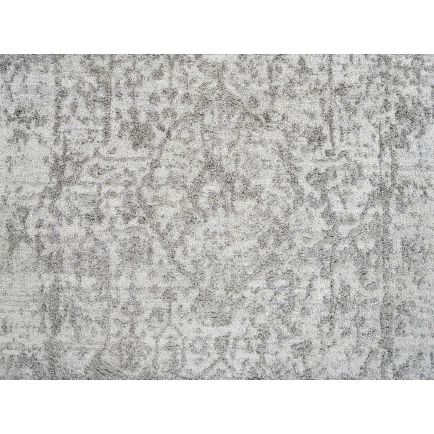 2'7"X17'7" Gray Hand Knotted Wool And Silk Zoroastrian Design Runner Rug