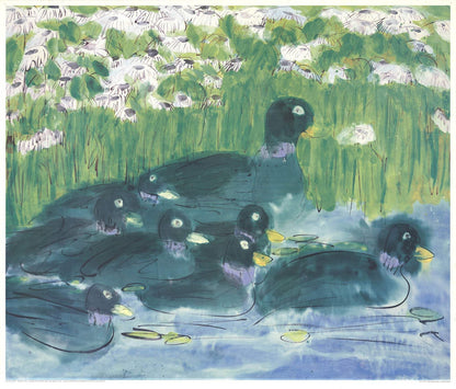 Walasse Ting 8 Green Ducks (No Text) " Poster Contemporary Gr